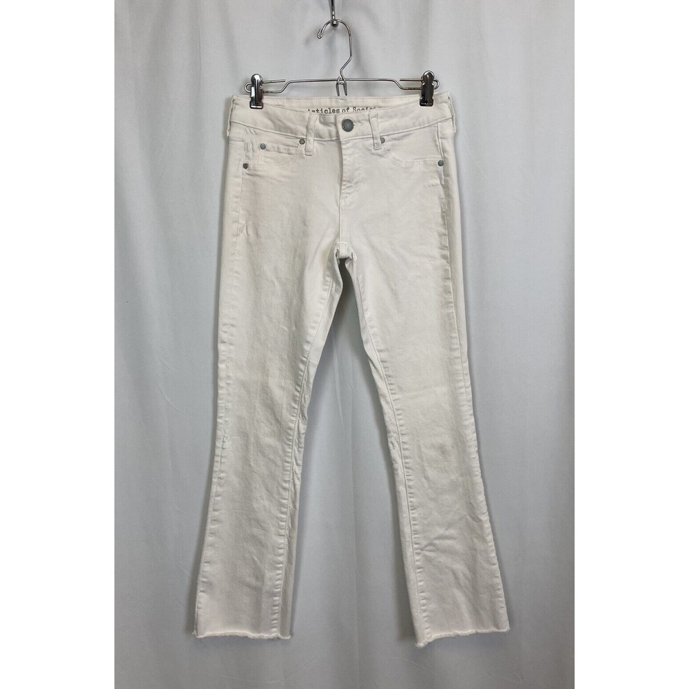 Women's Articles of Society White Denim Cut Off Hem Flare Jeans Sz. 24 Gleason